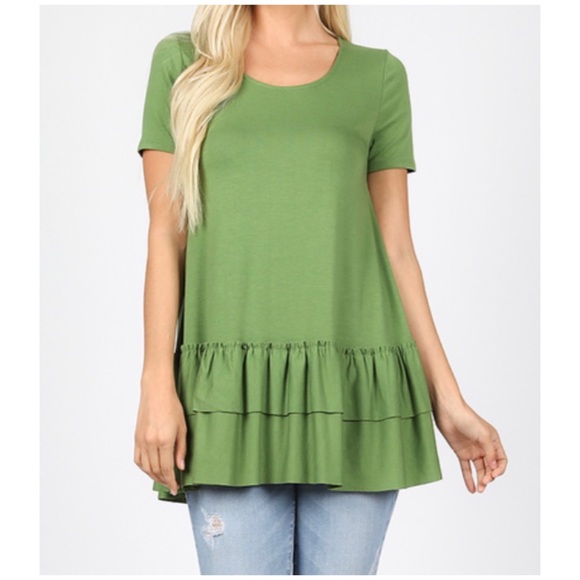Zenana Outfitters Tops - 1 LEFT NEW Lupe green ruffle bottom top